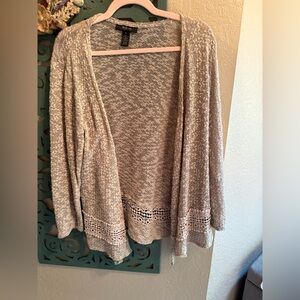 Style & Co. Beige Cardigan with Lace Hem